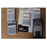 Collection of 13 Assorted Calculators Including Texas Instruments, Casio, and Sharp