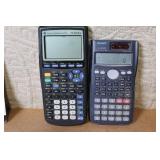Collection of 13 Assorted Calculators Including Texas Instruments, Casio, and Sharp
