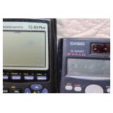 Collection of 13 Assorted Calculators Including Texas Instruments, Casio, and Sharp