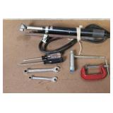 Automotive Accessory Lot with Cup Holder, Mud Flaps, Funnels, Spark Plugs, Brushes and Tools