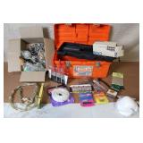 Toolbox with Safety Goggles, Face Masks, Paint Brushes, Chains, Locks, and Assorted Hardware