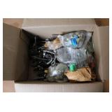 Toolbox with Safety Goggles, Face Masks, Paint Brushes, Chains, Locks, and Assorted Hardware