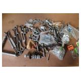 Toolbox with Safety Goggles, Face Masks, Paint Brushes, Chains, Locks, and Assorted Hardware