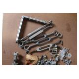 Toolbox with Safety Goggles, Face Masks, Paint Brushes, Chains, Locks, and Assorted Hardware