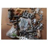Toolbox with Safety Goggles, Face Masks, Paint Brushes, Chains, Locks, and Assorted Hardware