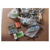 Toolbox with Safety Goggles, Face Masks, Paint Brushes, Chains, Locks, and Assorted Hardware