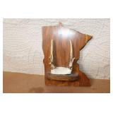 Minnesota Shaped Wood Plaque with Deer Antler Display