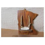 Minnesota Shaped Wood Plaque with Deer Antler Display