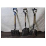 Set of 3 Used Metal Shovels with Wooden Handles