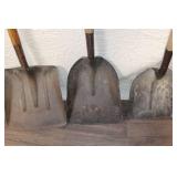 Set of 3 Used Metal Shovels with Wooden Handles