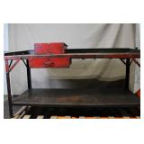 Heavy-Duty Industrial Metal Workbench with Drawer and Upper Tray