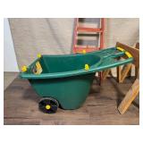 Yard Cart, Red Step Ladder, and Pair of Wood Sawhorses