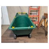 Yard Cart, Red Step Ladder, and Pair of Wood Sawhorses