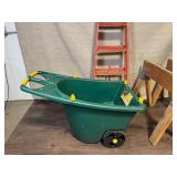 Yard Cart, Red Step Ladder, and Pair of Wood Sawhorses