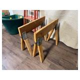 Yard Cart, Red Step Ladder, and Pair of Wood Sawhorses