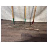 Set of 3 Metal Garden Rakes with Wooden Handles
