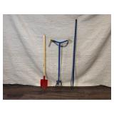 Lot of 3 Garden Tools and 2 Wooden Bar Stools