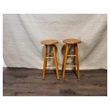 Pair of Wooden Bar Stools with Natural Finish