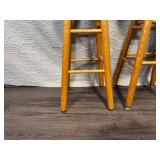 Pair of Wooden Bar Stools with Natural Finish