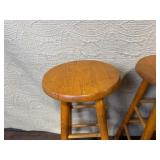 Pair of Wooden Bar Stools with Natural Finish