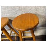Pair of Wooden Bar Stools with Natural Finish