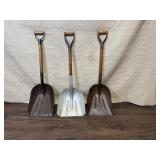 Set of 3 Heavy Duty Metal Scoop Shovels with Wooden Handles