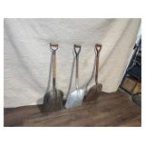 Set of 3 Heavy Duty Metal Scoop Shovels with Wooden Handles