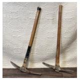 Lot of 2 Used Pickaxes with Wood Handles