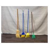 Set of 4 Cleaning Tools with Brooms and Small Garden Rake