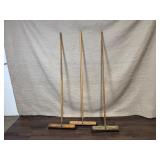 Set of 3 Push Brooms with Wooden Handles