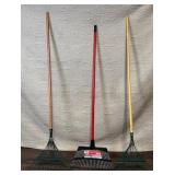 Lot of 3 Leaf Rakes with Metal and Plastic Heads