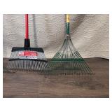 Lot of 3 Leaf Rakes with Metal and Plastic Heads