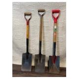Set of 3 Square Point Shovels and 3 Round Point Shovels with Wooden Handles