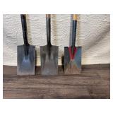 Set of 3 Square Point Shovels and 3 Round Point Shovels with Wooden Handles