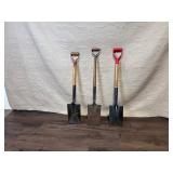 Set of 3 Square Point Shovels and 3 Round Point Shovels with Wooden Handles