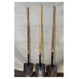 Set of 3 Long Handle Digging Shovels with Wood Handles