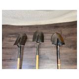 Set of 3 Long Handle Digging Shovels with Wood Handles