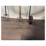 Set of 3 Vintage Metal Farm Tools with Handles