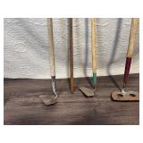 Set of 4 Vintage Garden Hoes and Weeder Tools with Wooden Handles