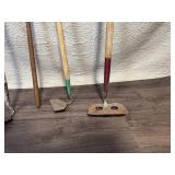 Set of 4 Vintage Garden Hoes and Weeder Tools with Wooden Handles