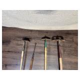 Set of 4 Vintage Garden Hoes and Weeder Tools with Wooden Handles