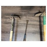 Set of 4 Vintage Garden Hoes and Weeder Tools with Wooden Handles