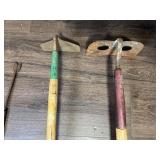 Set of 4 Vintage Garden Hoes and Weeder Tools with Wooden Handles