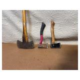 Lot of 3 Used Hand Axes and Hatchets with Wood Handles