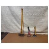 Lot of 3 Used Hand Axes and Hatchets with Wood Handles
