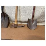 Set of 2 Vintage Shovels and 1 Pick Mattock Hand Tools