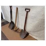 Set of 2 Vintage Shovels and 1 Pick Mattock Hand Tools