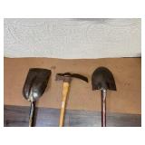 Set of 2 Vintage Shovels and 1 Pick Mattock Hand Tools