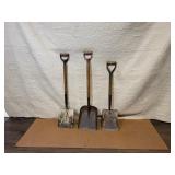 Set of 3 Vintage Square Blade Garden Shovels with Wooden Handles