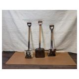 Set of 3 Vintage Square Blade Garden Shovels with Wooden Handles